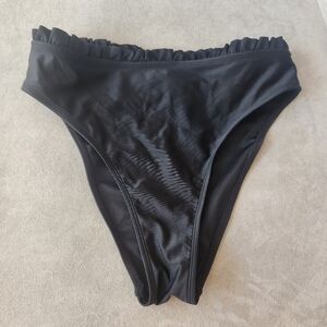 High waist bikini bottom M black swimsuit modest swimwear beach ruffles new